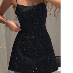 Zara Black Mini Dress with White Polka Dots